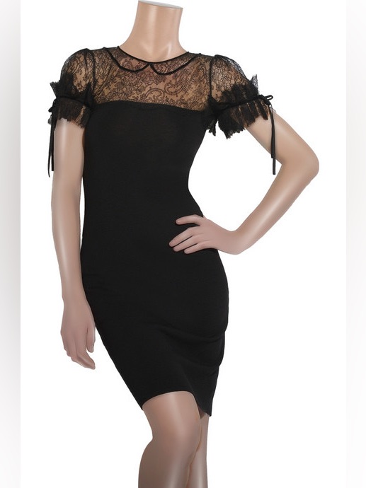 Extremely Rare Red Valentino Black Lace Trimmed Wool Dress Nwt Size L — image 2 of 8